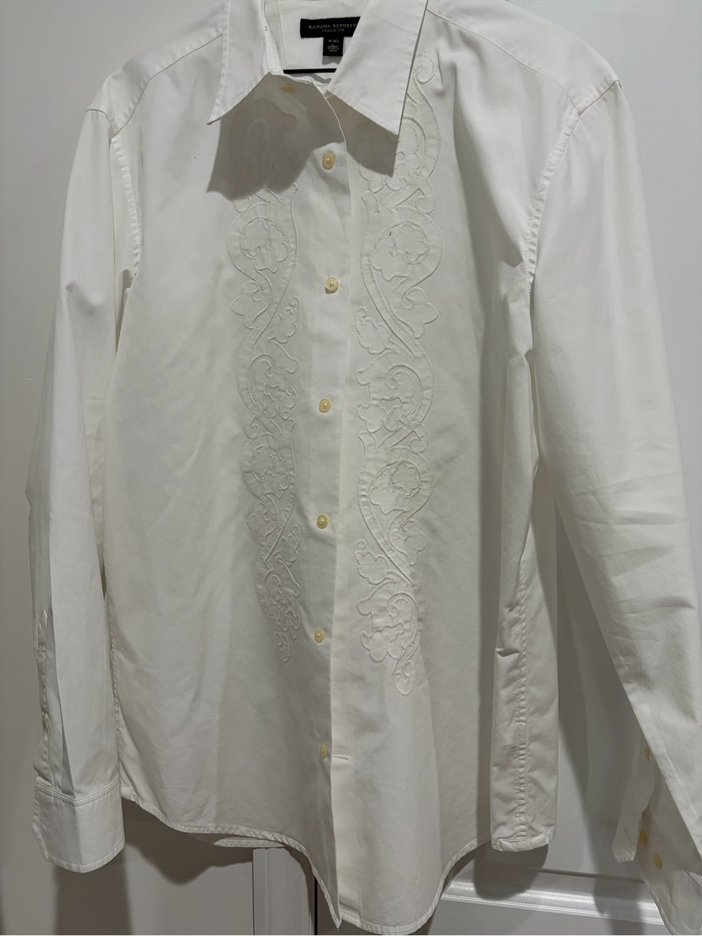 Banana Republic White Men's Embroidered Button-Down Dress Shirt